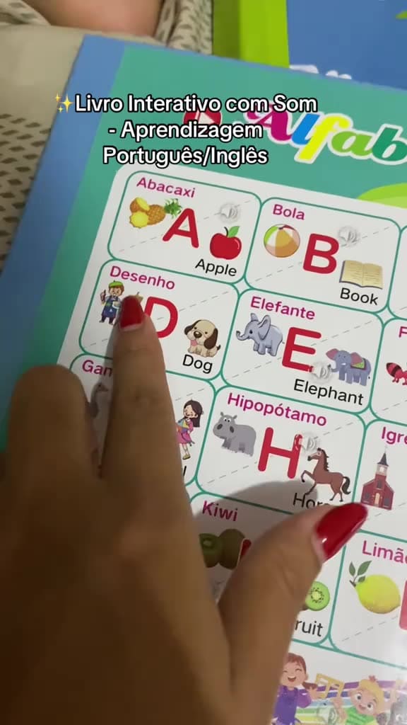 Livro Interativo com Som Infantil Bilíngue Português Inglês Multi Temas Toque Educativo Aprendizagem