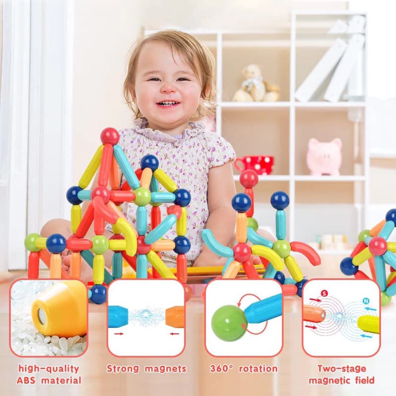 Blocos Magnéticos 58 Peças Kit Construção 3D Infantil Educativo Montessori Ímã Forte Brinquedo Criativo Coordenação