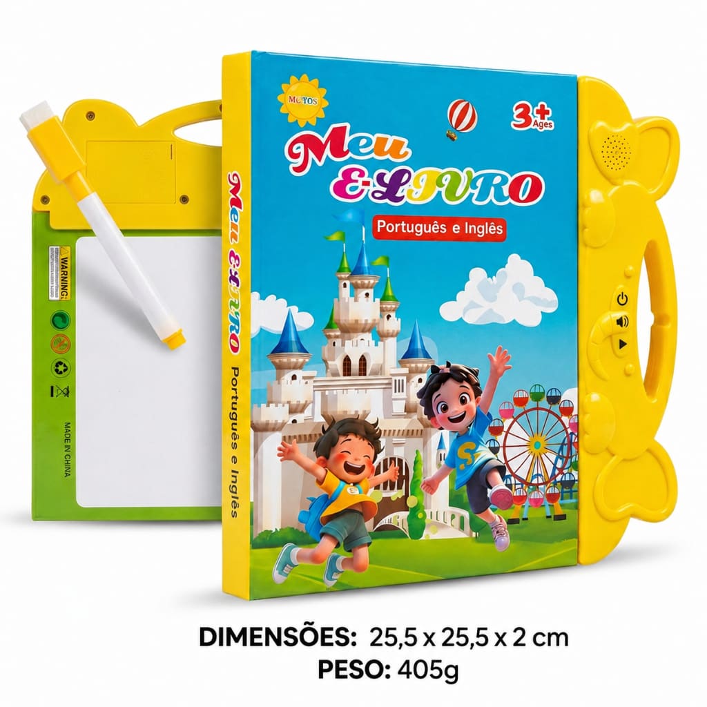 Livro Interativo com Som Infantil Bilíngue Português Inglês Multi Temas Toque Educativo Aprendizagem